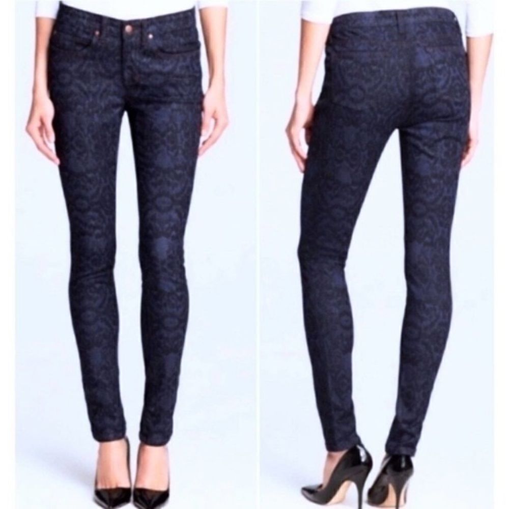 Eileen Fisher Blue  Ikat Print Denim Skinny Jeans Size Sz 6